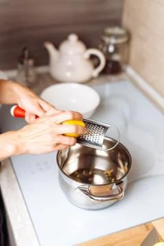 Making custard on home kitchen Stock Photos