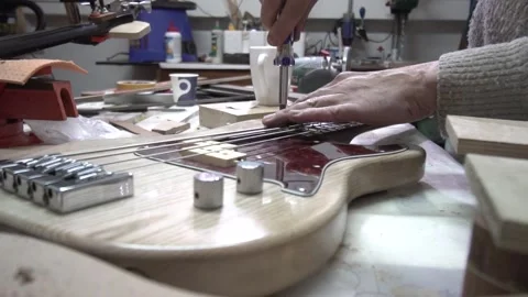 Making Custom Electric Handmade Guitar Workshop Stock Footage 231545141