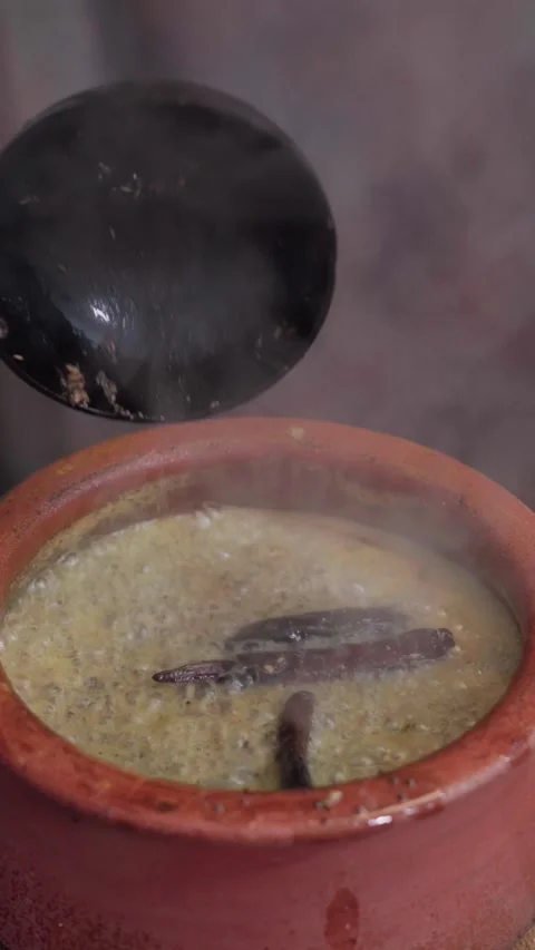 Making dal or daal in a Mitti Degchi Set or Mitti Containers. Stock Footage 283361358