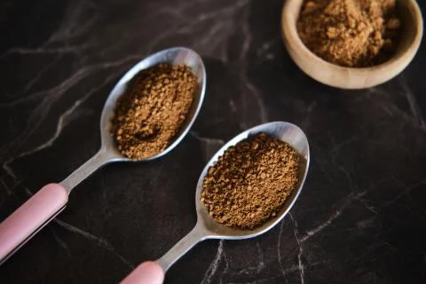 Making Dalgona Coffee at home, Preparing Homemade Dalgona Coffee Stock Photos