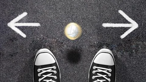 Making a decision or coin flipping ? Illustrazione stock