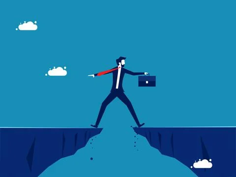 Making decisions and overcoming challenges. Businessman steps over the clif.. Stock Illustration