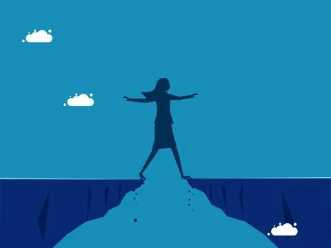 Making decisions and overcoming challenges. Businesswoman steps over the cl.. Stock Illustration