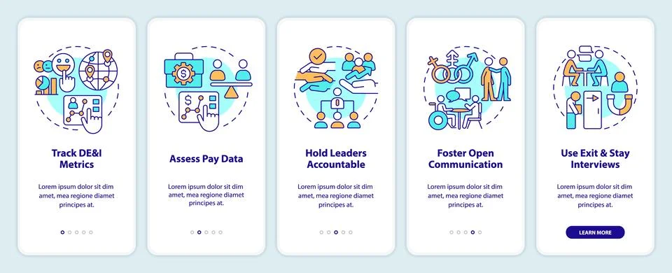 Making DEI efforts effective practices onboarding mobile app screen Stock Illustration