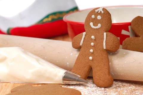 Making delicious gingerbread men Stock Photos