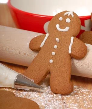 Making delicious gingerbread men Stock Photos