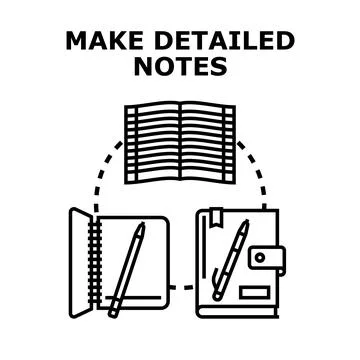 Making detailed notes for study and planning concept Stock Illustration