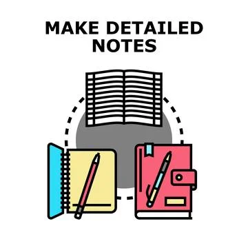 Making detailed notes for study and planning concept Stock Illustration