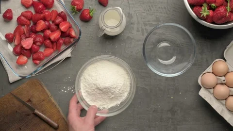 Making dough for strawberry cake, top view Stock-Footage 133270786