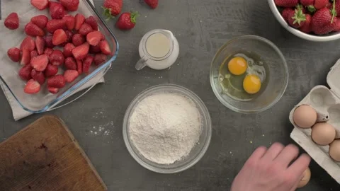 Making dough for strawberry cake, top view Stock Footage 138014719