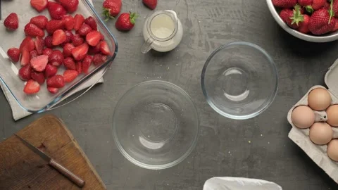 Making dough for strawberry pie, top view Stock Footage 133442094