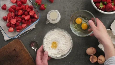 Making dough for strawberry pie, top view Stock-Footage 133442808