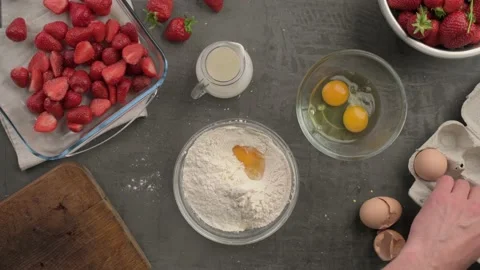 Making dough for strawberry pie, top view Stock Footage 133697439