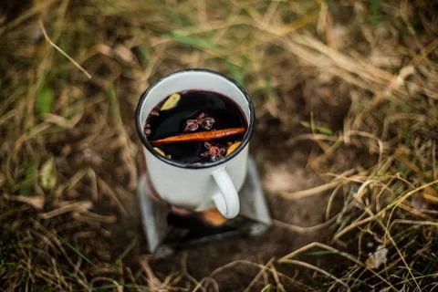 Making a drink outdoors in an Esbit oven Stock Photos