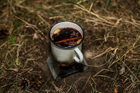Making a drink outdoors in an Esbit oven Stock Photos