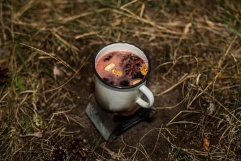 Making a drink outdoors in an Esbit oven Stock Photos