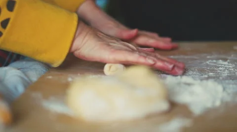 Making of dumplings. Cutting The Dough Stockbeeldmateriaal 58876673