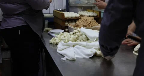 Making Dumplings Kitchen Workers China Stock Footage 263038966