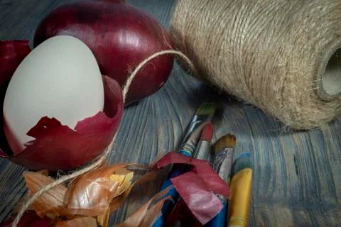 Making Easter eggs dyed with onion skins Stock Photos