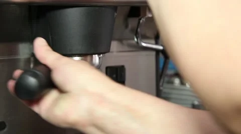 Making espresso coffee in espresso machine  at restaurant, slider shot Stock Footage 64713228
