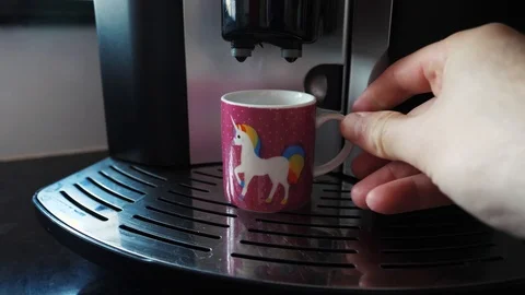 Making Espresso Coffee With Machine Grinding Beans Unicorn Cup Stock Footage 95482701