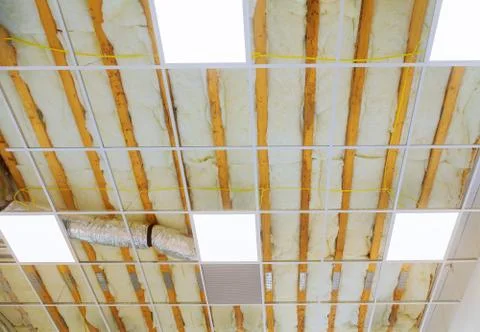 Making of false ceilings, metal frame of suspended ceilings Stock Photos
