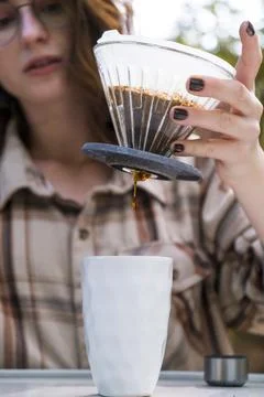 Making filter coffee. Coffee in the car. Autumn forest. Stock Photos