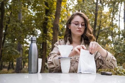 Making filter coffee. To go. Coffee in the car. Stock Photos