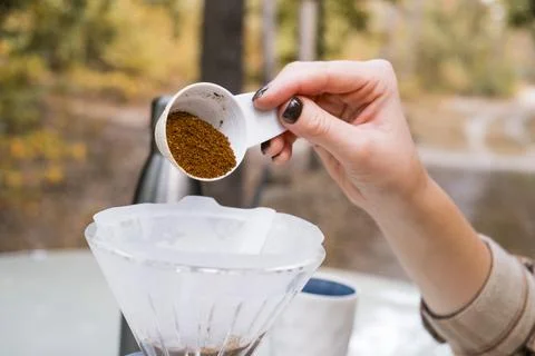 Making filter coffee. To go. Coffee in the car. Stock Photos