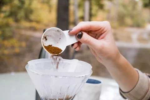 Making filter coffee. To go. Coffee in the car. Stock Photos