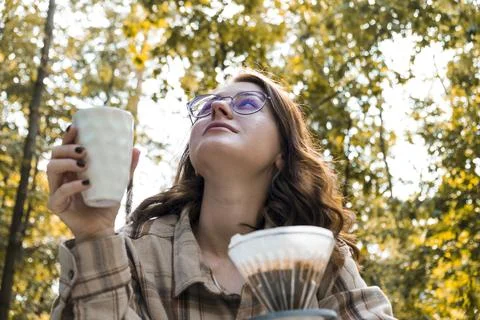 Making filter coffee. To go. Coffee in the car. Stock Photos