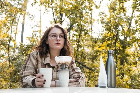 Making filter coffee. To go. Coffee in the car. Stock Photos