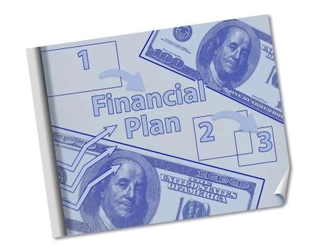 Making a financial plan is illustrated with a mock blueprint of a financial p Stock Illustration