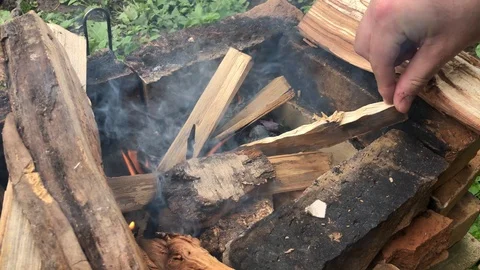 Making fire for barbecue Stock Footage 111135674