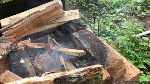 Making fire for barbecue Stock Footage 111135754