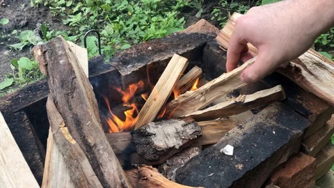 Making fire for barbecue Stock Footage 111135821