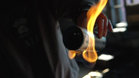 Making Fire With spray Aerosol Can Stock Footage 156749226