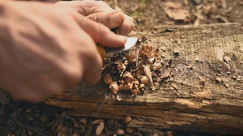 Making fire using flint Stock-Footage 127429058