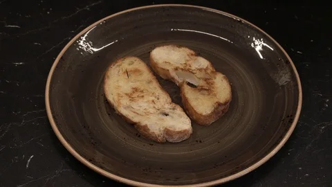 Making fish bruschettas above view Stock Footage 113528575