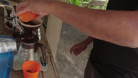 Making fresh brewed coffee at hostel on coffee plantation in Nicaragua Stock-Footage 256975072