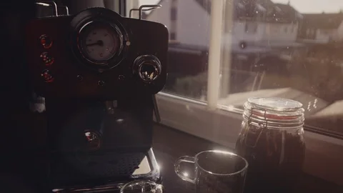 Making Fresh Coffee from a Coffee Espresso Machine Stock Footage 111470117