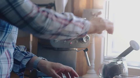 Making Fresh Coffee from a Coffee Espresso Machine Stock Footage 111476480