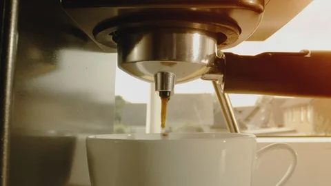 Making Fresh Coffee from a Coffee Espresso Machine Stock Footage 111477052