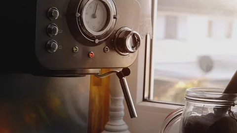 Making Fresh Coffee from a Coffee Espresso Machine Stock Footage 111477245