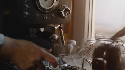Making Fresh Coffee from a Coffee Espresso Machine Stock Footage 111479705