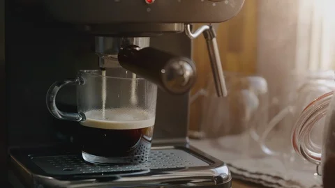 Making Fresh Coffee from a Coffee Espresso Machine Stock Footage 111480167