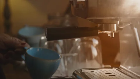 Making Fresh Coffee from a Coffee Espresso Machine Stock Footage 111486037
