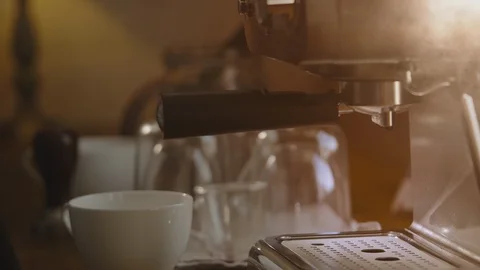 Making Fresh Coffee from a Coffee Espresso Machine Stock Footage 111487416