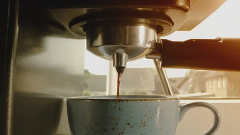 Making Fresh Coffee from a Coffee Espresso Machine Stock Footage 111491978