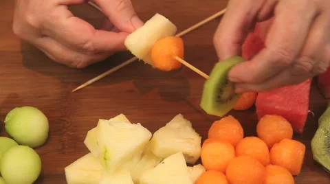 Making Fresh Fruit Kebabs Stock Footage 61200518